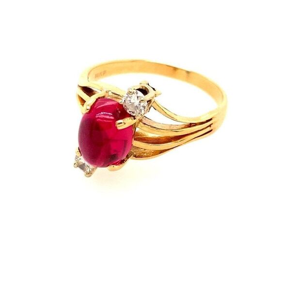 14k Cabuchon Ruby & Diamonds Ring - Picture 7 of 15